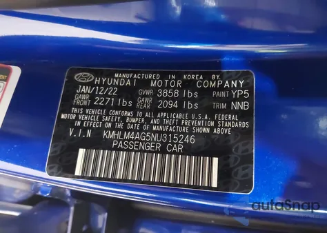 2022 Hyundai Elantra Sel from USA, damaged, VIN KMHLM4AG5NU315246